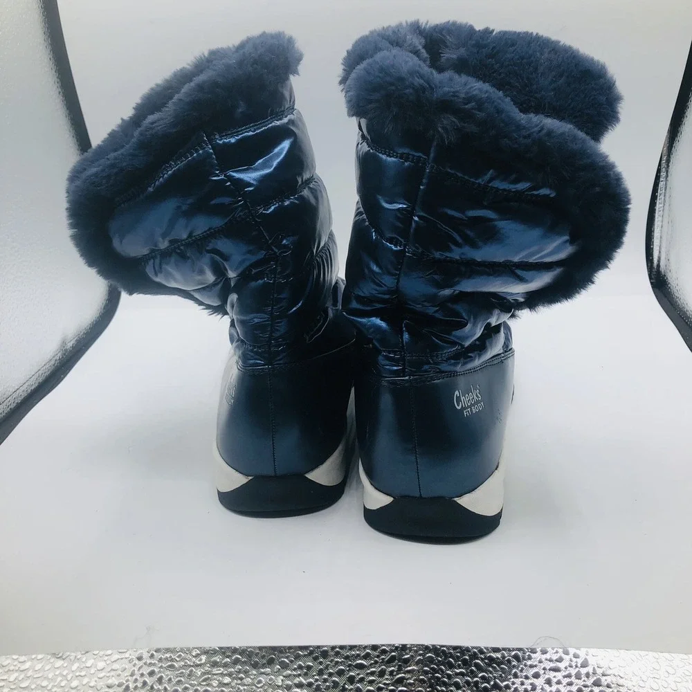 CHEEKS‎ womens winter boots shoe size 11 M quilted fabric upper matalic blue